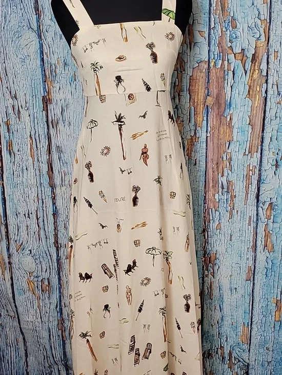 Commense Cream Tropical Print Linen Maxi Dress - Picture 3 of 16